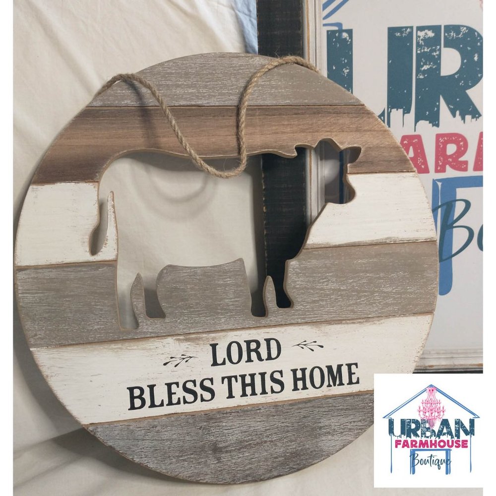 🚜🍒 Dayspring Bless Home Cow Round Hanging Sign